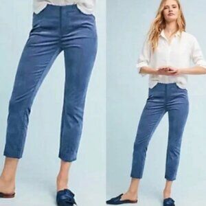 Anthropologie The Essential Slim Velvet Blue Cropped Pants - Size 12